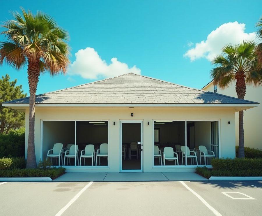 Quiet Florida cafe storefront with chairs stacked inside