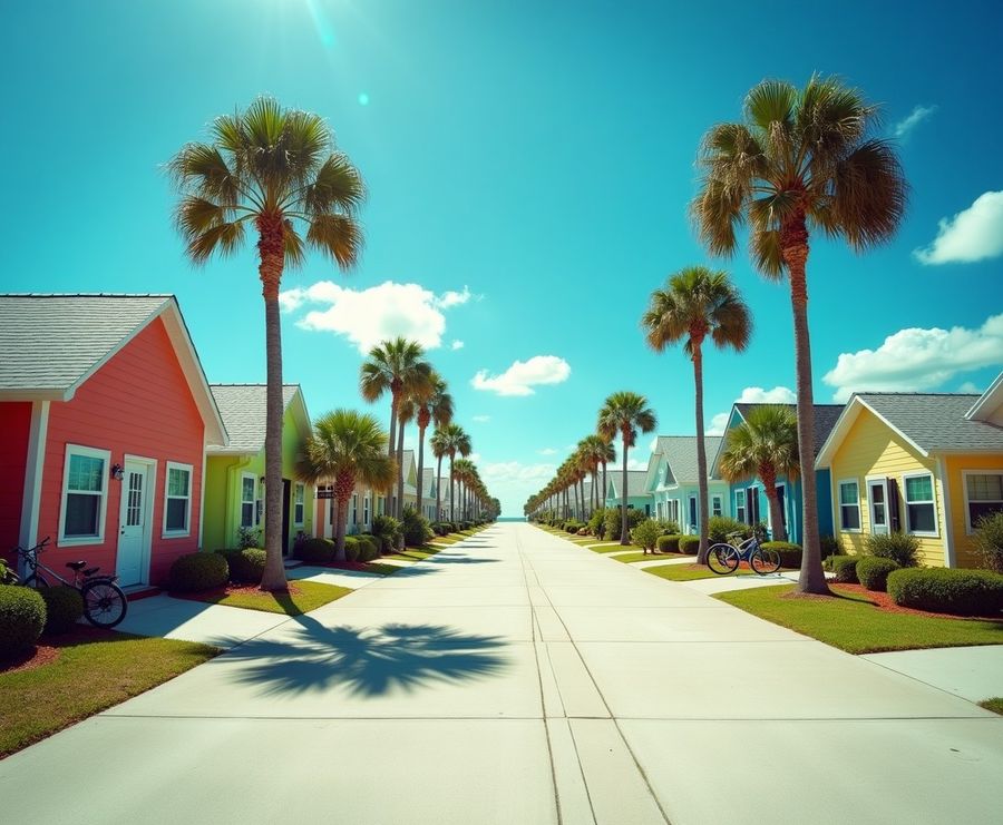 Beach bungalows on a shaded Neptune Beach street