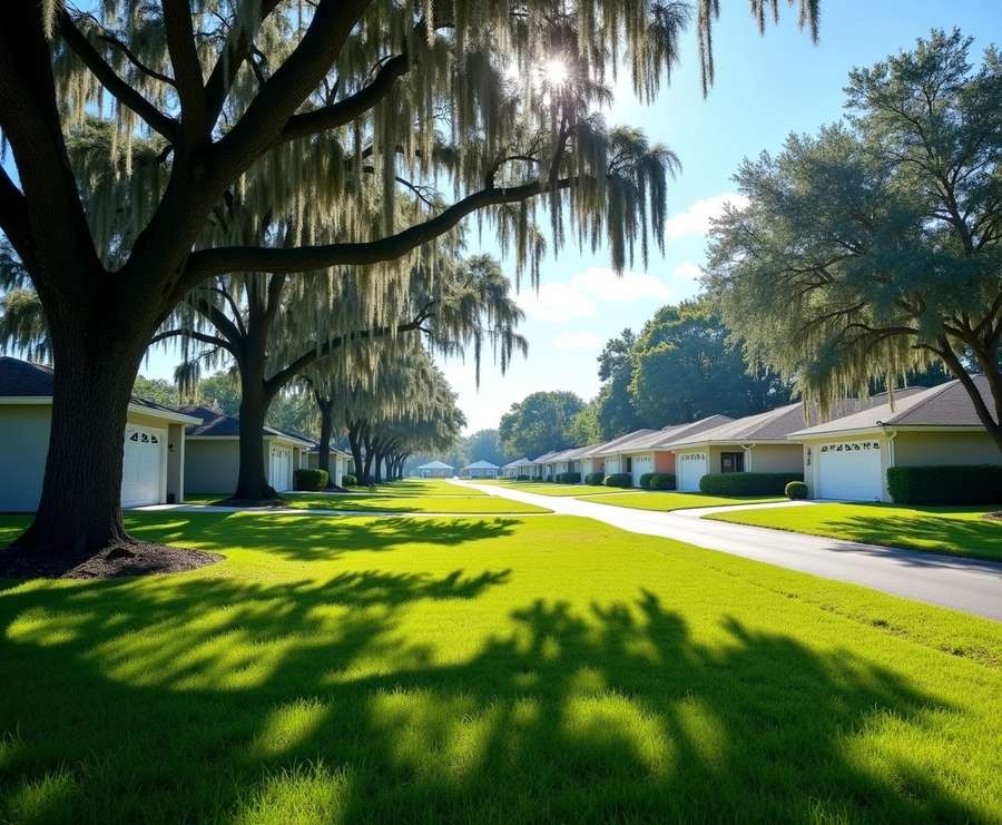 Ranch homes under moss-draped live oaks in Orange City