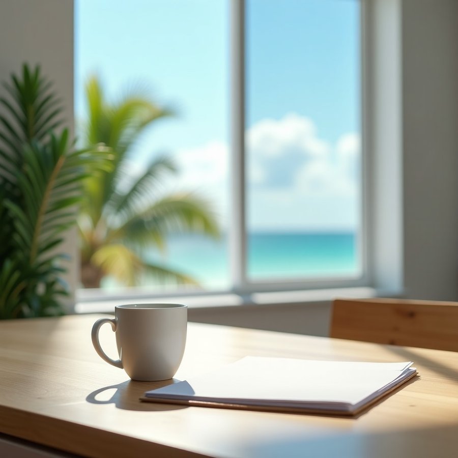 Sunlit Florida kitchen table with a plain folder