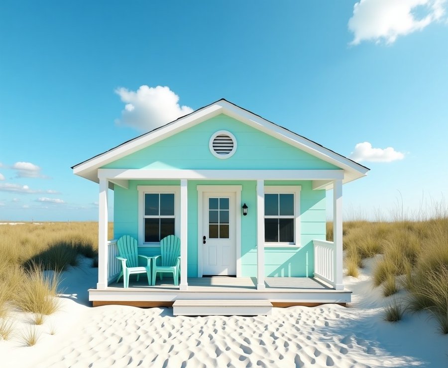 Pastel Florida beach rental cottage with a dune walkover