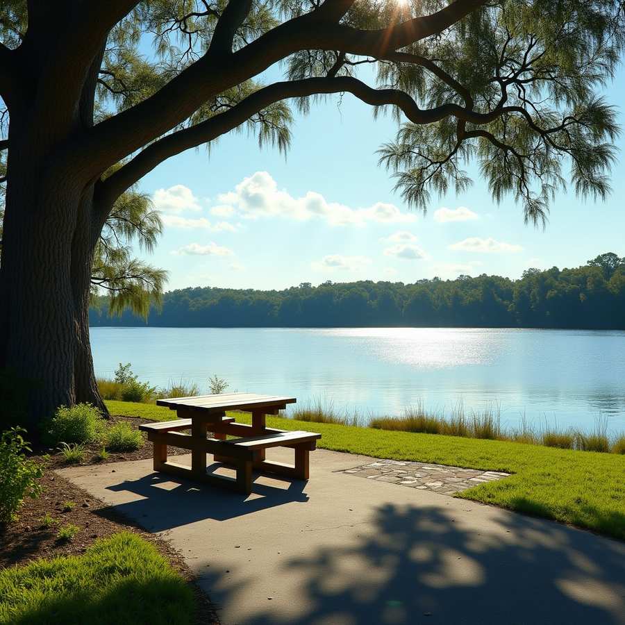 RV campsite beside a calm Florida river under live oaks