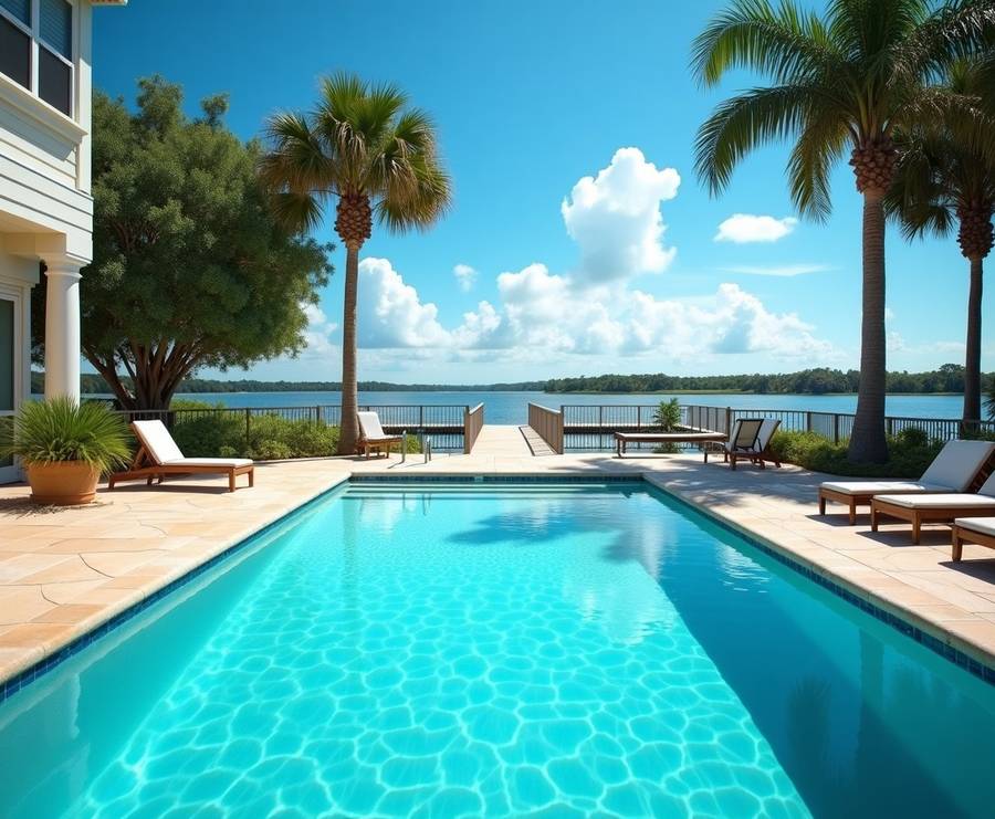 Florida backyard pool and private dock on the Intracoastal